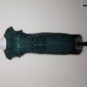 Hunter Green Cap Sleeve Flapper style dress Heavily beaded sequin size XXL 14/16